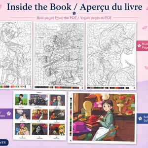Preview of detailed anime mystery color by number pages included in the printable PDF