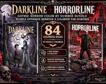 Gothic Horror Coloring Book Bundle – 84 Color by Number Pages, 2 PDF Books