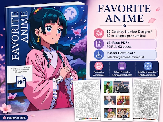 Favorite Anime Mystery Coloring Book PDF – 52 Color by Number Pages