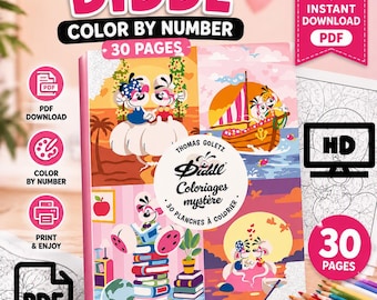 Diddl Color by Number PDF, Printable Adult Coloring Book, Procreate & GoodNotes Digital Download