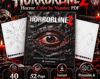 HORRORLINE 2 – Horror Color by Number PDF, Adult Mystery Coloring Book