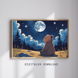 Póster infantil, descarga digital, póster para habitación infantil, regalo A2+A3+A4 para niños, cuadro de pared para niños, oso y luna,