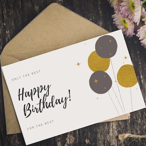 Carte d'anniversaire au format numérique, vœux d'anniversaire, carte d'anniversaire à imprimer soi-même, format A6, 10,5 x 14,8 cm, 4,1 x 5,8"