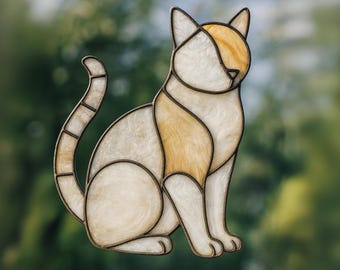 Patrón de vitral de gato, plantilla de vitral de gato sentado (PDF), atrapasol de gato fácil de hacer, atrapasol de gato fácil de hacer para principiantes, arte de vitral de gato fácil