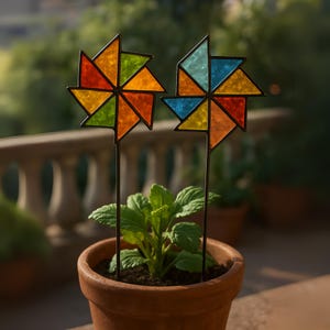 Pinwheel Stained Glass Pattern, Beginner Windmill Pattern, Easy Decorative Suncatcher Design, DIY Glass Suncatcher Template