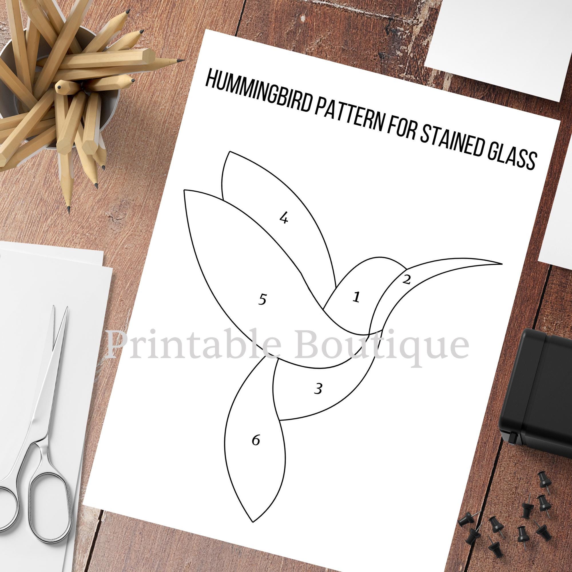 Large Hummingbird Pattern Hummingbird Pattern for Stained Glass, Beginner Friendly Hummingbird ...
