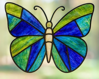 Butterfly Stained Glass Pattern, Abstract Butterfly Suncatcher Template, Digital Download Stained Glass Pattern PDF SVG JPG