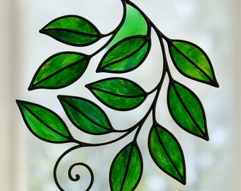 Blatt-Buntglasmuster, Reben-Suncatcher-Vorlage, botanische Glaskunst, druckbares Blattdesign, Anfänger-Glasmuster