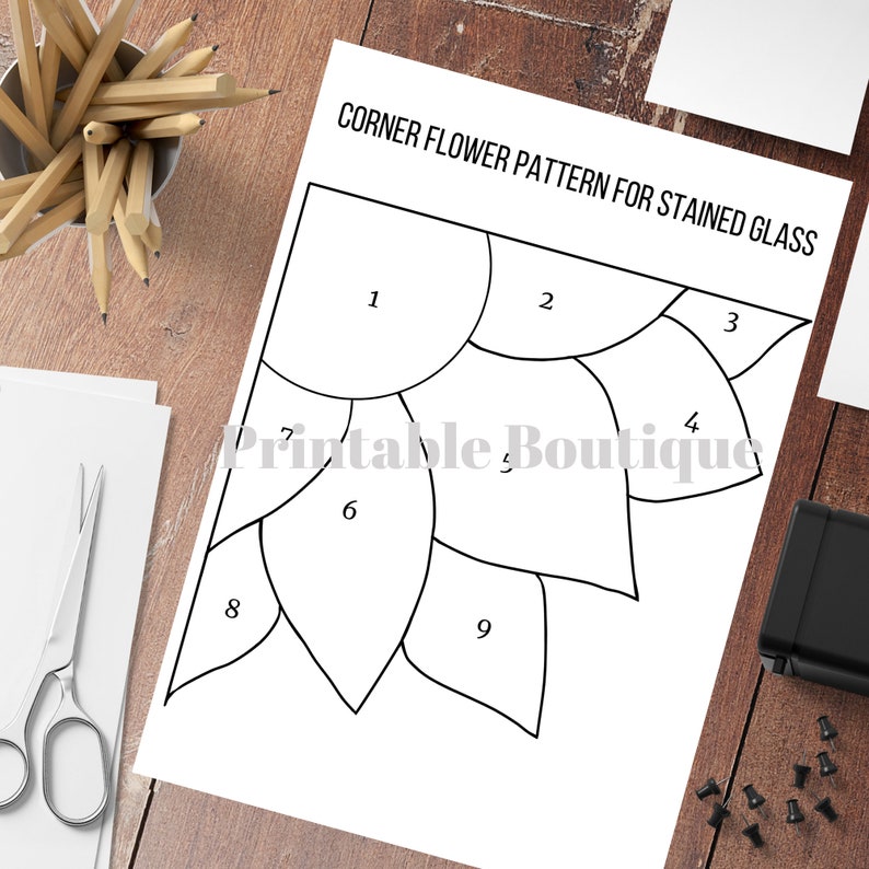 Mönster för målat glas i hörnblomma, DIY-mall för målat glas i PDF-format, Suncatcher PNG bild 3