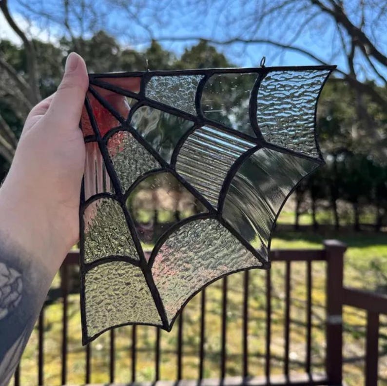 Stained Glass Spider Web Pattern, Fall Suncatcher Template, Autumn Stain Glass PDF JPG SVG image 1