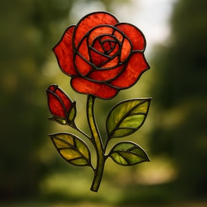 Rose Stained Glass Pattern, Easy Flower Suncatcher Template, Beginner Rose Glass Art, Glass Art Digital Download PDF PNG JPG
