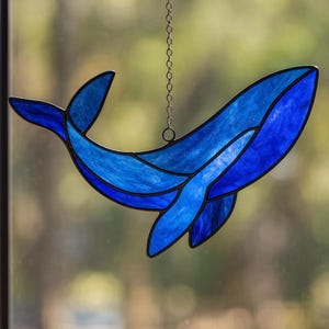 Whale Stained Glass Pattern, DIY Glass Craft Template, Ocean Animal Glass Art, Small Suncatcher Design, Digital Download PDF