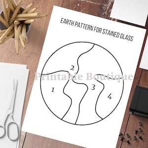 Earth Pattern for Stained Glass, Beginner Friendly Stained Glass Design, Modern Stained Glass Template, PDF Pattern for DIY Crafts
