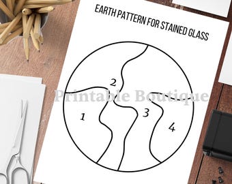 Earth Pattern for Stained Glass, Beginner Friendly Stained Glass Design, Modern Stained Glass Template, PDF Pattern for DIY Crafts