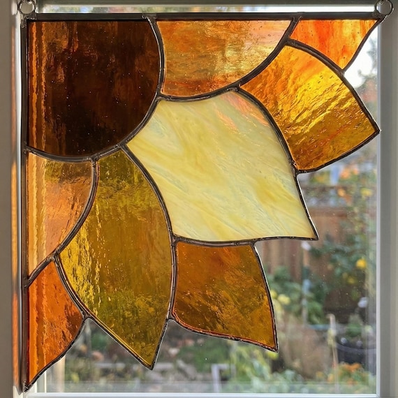 Corner Flower Stained Glass Pattern, DIY Stained Glass PDF Template, Suncatcher PNG