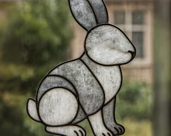 Konijn gebrandschilderd glaspatroon, sjabloon voor beginners konijntje voor doe-het-zelf glaskunst, dierlijke Suncatcher glaskunst pdf, moderne sjabloon gebrandschilderd glas
