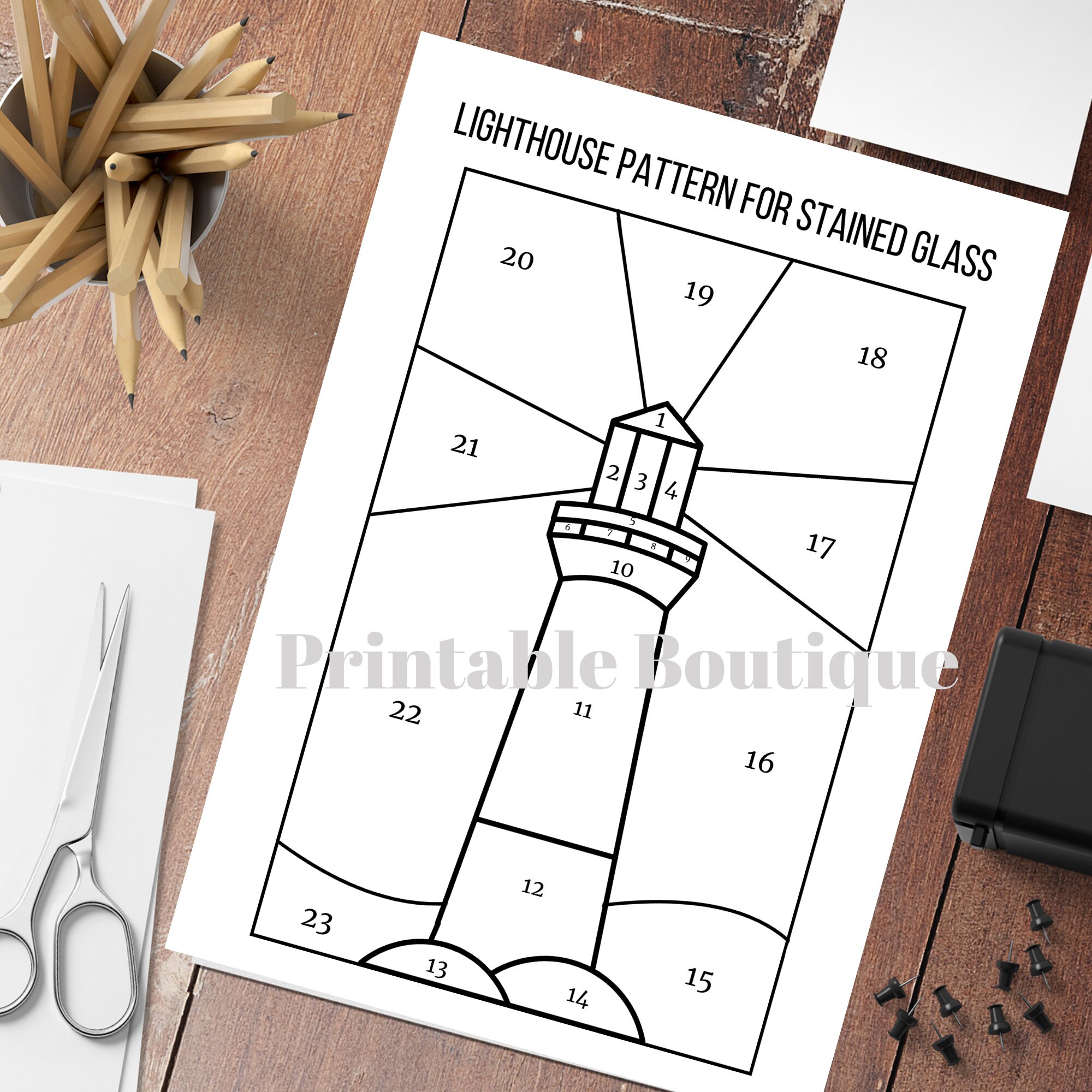 Lighthouse Pattern for Stained Glass, Stained Glass Pattern, Lighthouse Stained Glass, Modern ...