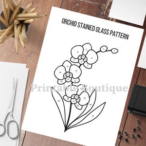 Orchid Stained Glass Pattern, Flower Glass Template PDF, Floral Suncatcher Design, DIY Stained Glass Flower, Modern Glass Art Pattern