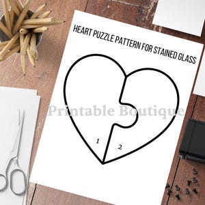 Heart Puzzle Pattern for Stained Glass, Stained Glass Pattern, Heart Stained Glass, Puzzle Stained Glass, Modern Stained Glass, PDF Pattern