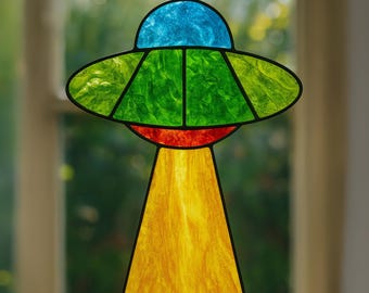 Patrón de OVNI para vitrales, patrón de vitral, vitral moderno, patrón digital, patrón DIY