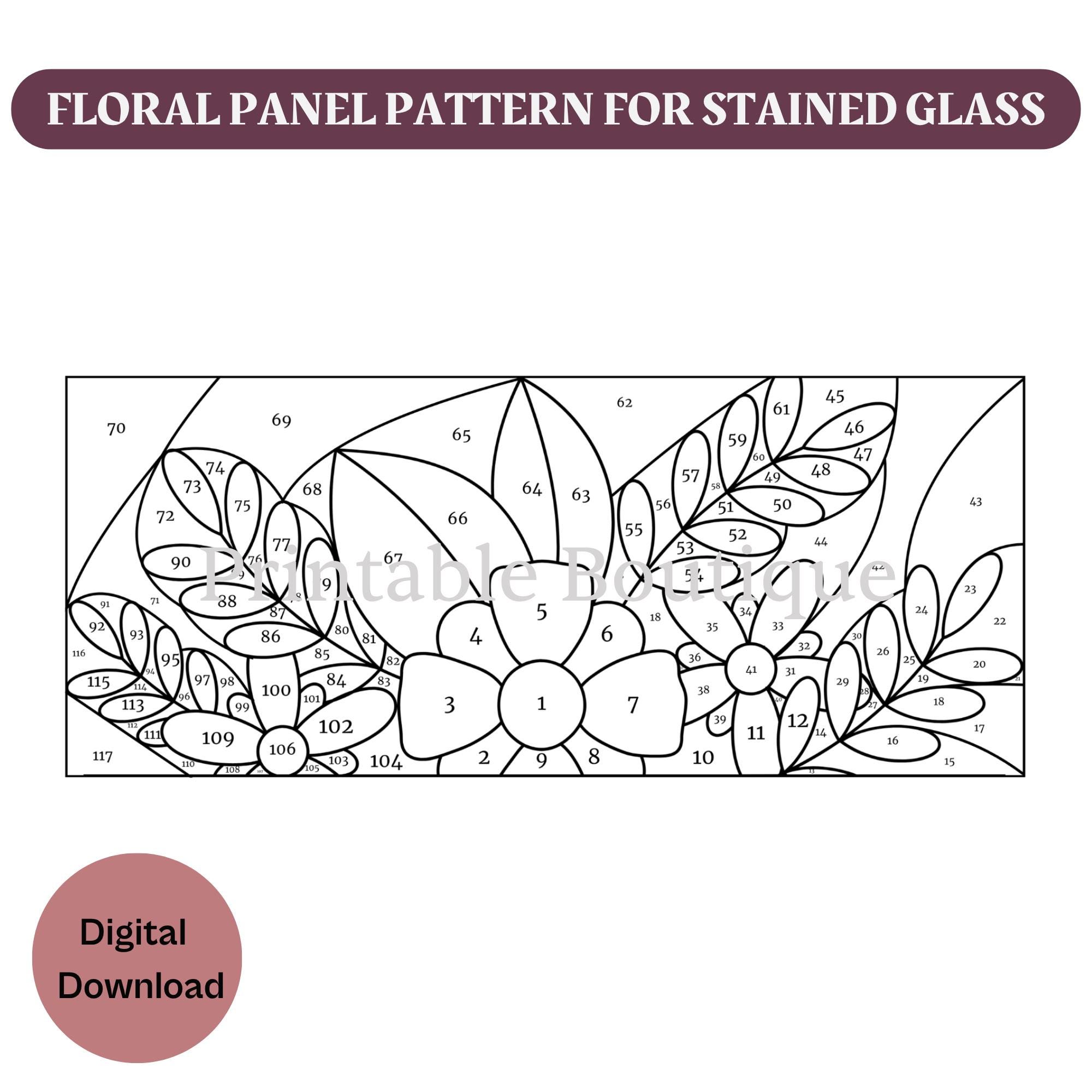 Floral Panel Stained Glass Pattern PDF SVG, Flower Suncatcher Template ...
