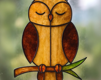 Gebrandschilderd glaspatroon uil: eenvoudig vogelontwerp (pdf-sjabloon, digitale download)