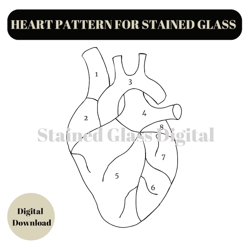 Heart Pattern for Stained Glass, Stained Glass Pattern, Heart Pattern, DIY Stained Glass, Modern Stained Glass, Digital Pattern, PDF Pattern image 2