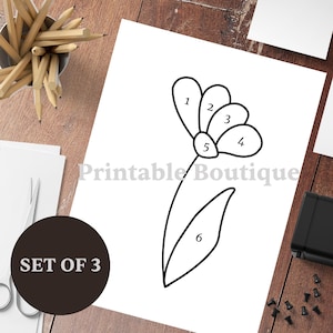 Conjunto de 3 patrones de vitrales con flores, plantilla de margarita, tulipán y flor silvestre, manualidades florales DIY, vitrales modernos, tamaño carta de EE. UU.