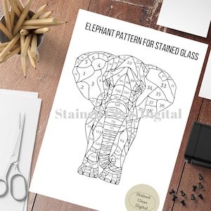 Elephant Pattern for Stained Glass, Stained Glass Pattern, DIY Stained Glass, Modern Stained Glass, Digital Pattern, PDF Pattern