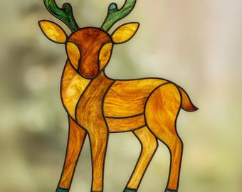 Herten gebrandschilderd glaspatroon PDF, Woodland Animal Glass Art-sjabloon, schattige DIY Suncatcher, digitaal handwerkbestand herten