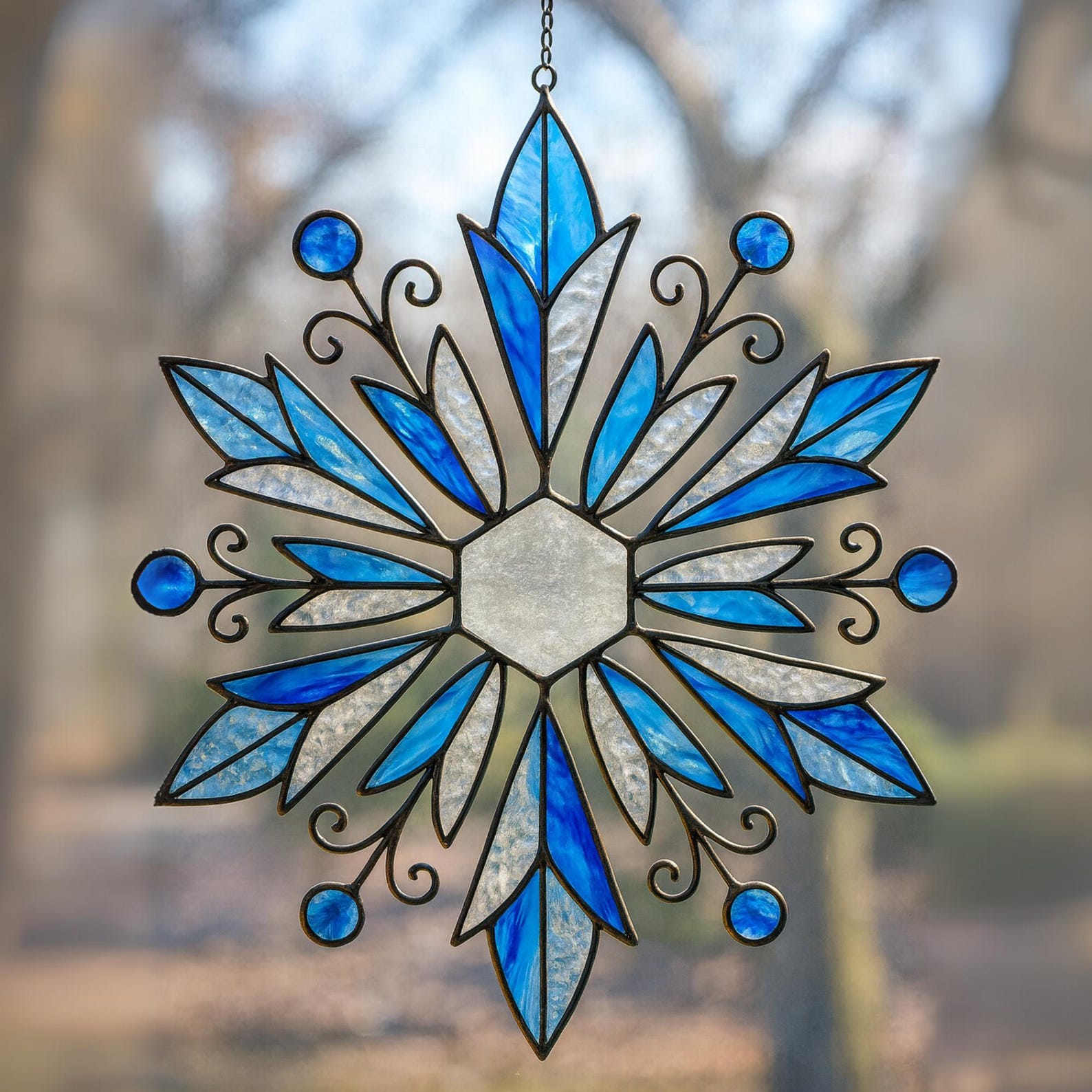 Snowflake Glass Pattern Snowflake Stained Glass Pattern, Winter Star Template, DIY Suncatcher ...