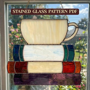 Livres en vitrail et modèle de tasse PDF, modèle attrape-soleil adapté aux débutants, vitrail bricolage