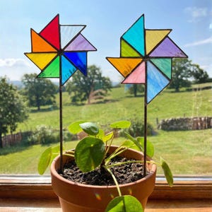 Patrón de vitral de molinete, patrón de molino de viento para principiantes, diseño de atrapasol decorativo fácil, plantilla de atrapasol de vidrio DIY