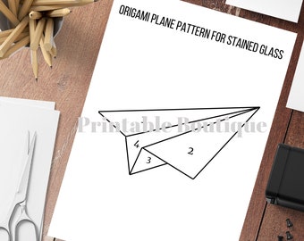 Beginner Friendly Origami Plane Pattern for Stained Glass, Stained Glass Pattern, Origami Plane Pattern, Modern Stained Glass, PDF Pattern