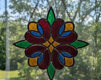 Floral Star Stained Glass Pattern Digital Download, PDF SVG PNG Template for Suncatchers & Glass Art