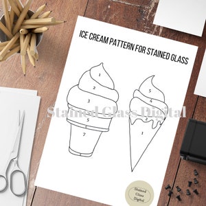 Eiscreme-Muster für Glasmalerei, Glasmalerei-Muster, Eiscreme-Glasmalerei, moderne Glasmalerei, digitales Muster, DIY-Muster