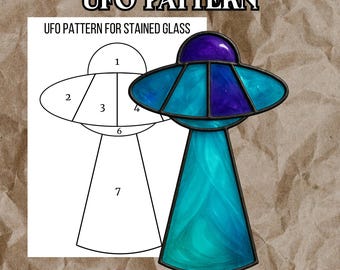 Patrón de vitral de OVNI, plantilla de atrapasol de nave espacial extraterrestre para principiantes, PDF de vitral de OVNI, patrón de vitral con temática espacial