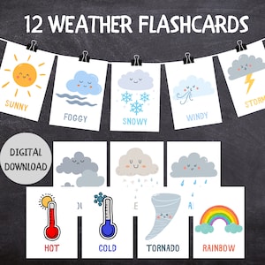 Cartes météo, Cartes préscolaires, Cartes Montessori, Ressources pour l'école à la maison, Téléchargement instantané, Téléchargement numérique pour les enfants