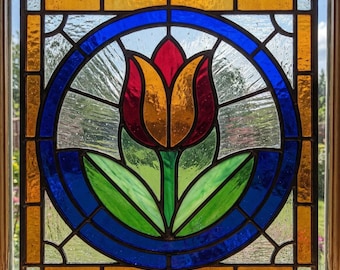 Tulip Arch Stained Glass Pattern, Flower Suncatcher Template PDF SVG JPG