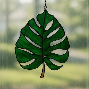 Monstera Leaf Pattern for Stained Glass, Stained Glass Pattern, Monstera Leaf Stained Glass, Modern Stained Glass, Digital Pattern