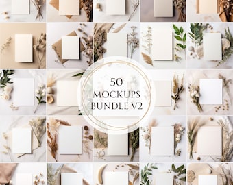 50 Boho Card Mockup Bundle  Rustic Art Card Mockups Invitations Invite Stationary Greetings Cards Birthday Wedding Card JPG Digital Download