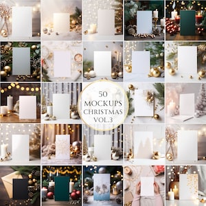 Pacote com 50 mockups de cartões de Natal 5x7 mockups de cartões de arte rústica temporada de férias festiva retrato saudações aniversário cartão de casamento arquivo digital JPG
