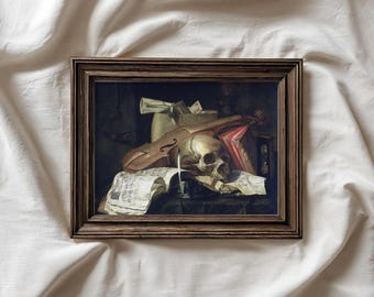 Dark Academia Skull Still Life Print – Gothic Study Decor (Digital Download)