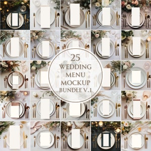 25 Zestaw makiet menu weselnego Rustykalne makiety kart artystycznych Świąteczny sezon świąteczny Portretowe pozdrowienia Urodzinowa karta ślubna JPG Pobieranie cyfrowe