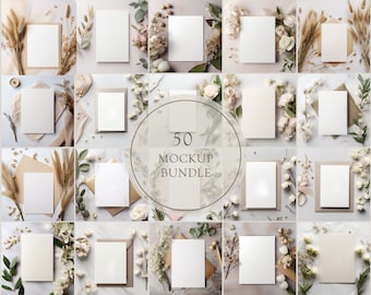 50 Boho Card Mockup Bundle: Rustic 5x7 Art Card PNG (Digital Download)