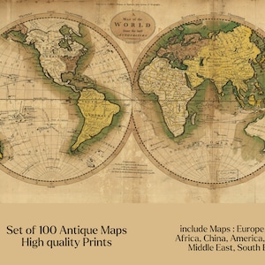 100 Antique World Map Collection, Digital Vintage Maps, Instant ...