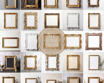 50 Antique Gold Frame Mockups: Vintage Styled Bundle (JPG Digital Download)