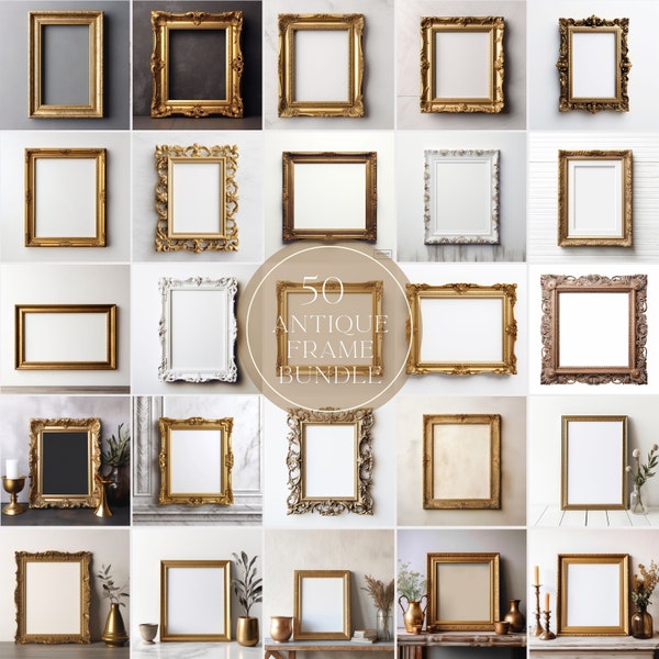 50 Antique Frame Mockup Bundle Gold Frame Mockup Vintage Frame Mockup Bundle Styled Frame Mockup Instant Download JPG Digital Download