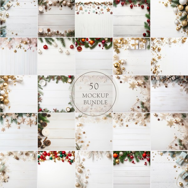 50 x Christmas Flatlay Product Background Mockup Wedding Styled Stock Photography Christmas Design Flat Lay Mock Up JPG Digital Download