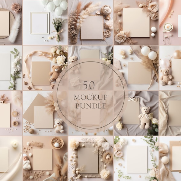 50 x Birthday Card Mockup 5x7 Rustic Art Card Mockups Party Invitations Invite Stationary Greetings Cards Baby Shower Card JPG Digital